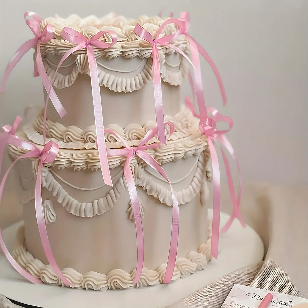 Red & Pink Bow Ribbon Cake Decoration – Romantic & Party Decor