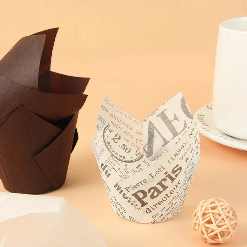 50pcs Tulip Muffin Cupcake Paper Cups – Oilproof Baking Liners