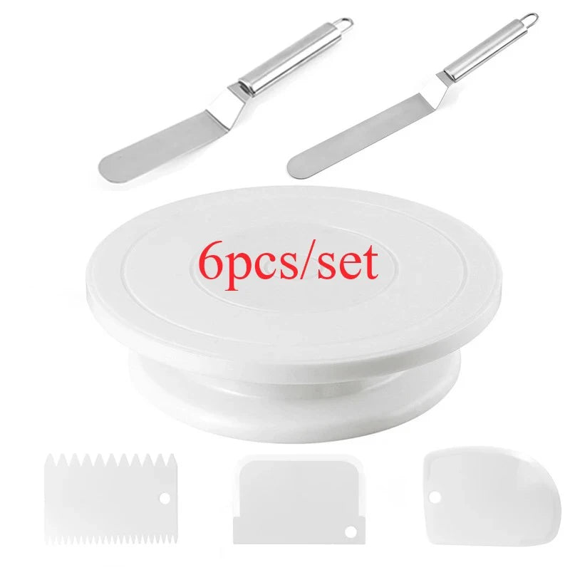 6pcs Cake Turntable Decorating Kit – Spatulas &amp; Icing Smoothers Set
