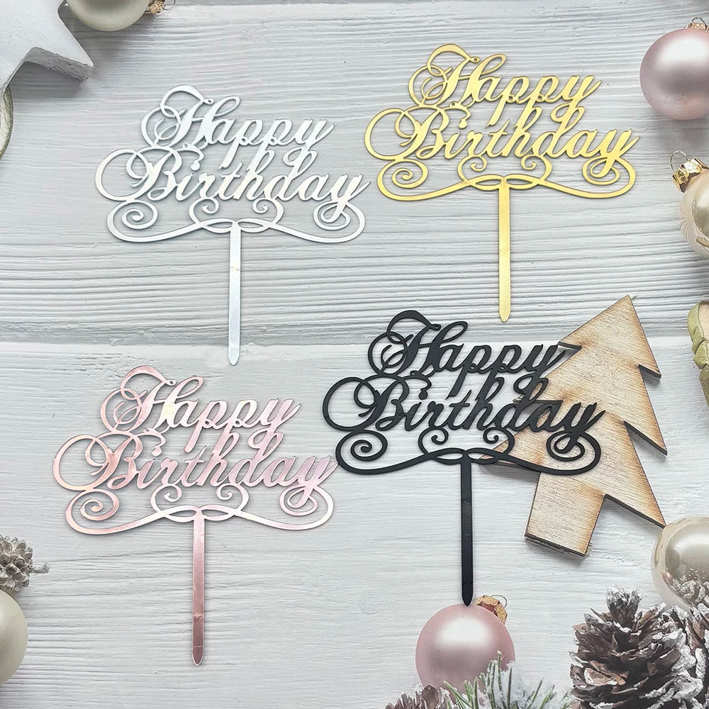 Elegant Rose Gold "Happy Birthday" Cake Topper | Premium Acrylic Decor