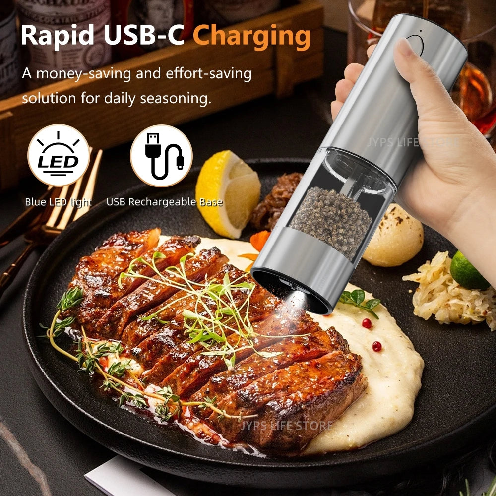Electric Pepper Grinder – USB Rechargeable Stainless Steel Spice Mill