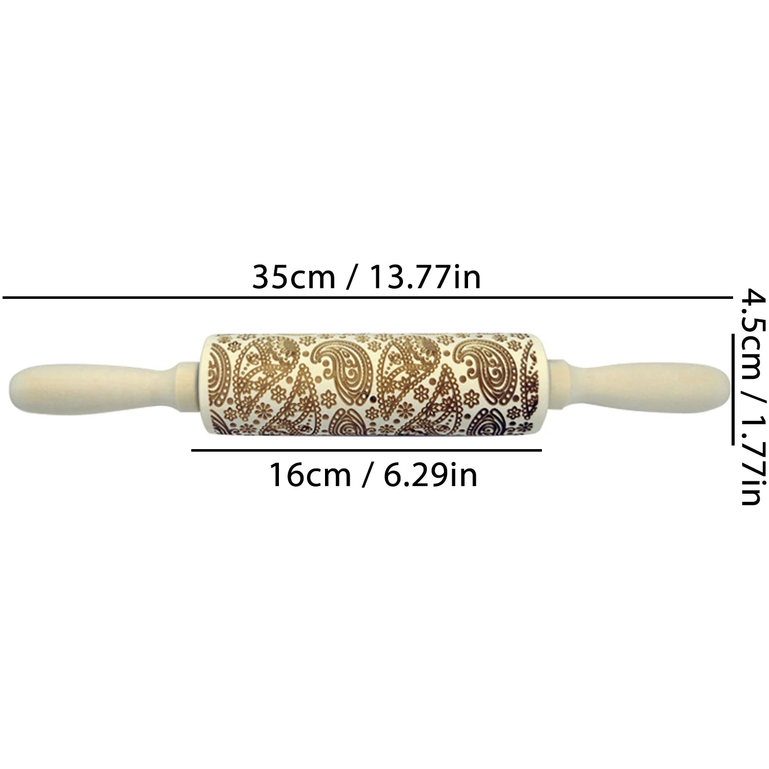 Wooden Christmas Embossing Rolling Pin – 3D Engraved Reindeer & Floral Pattern