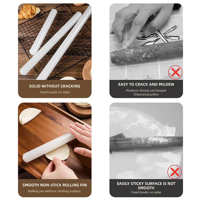 Zackoo White PP Rolling Pin – Professional Non-Stick Pastry Tool