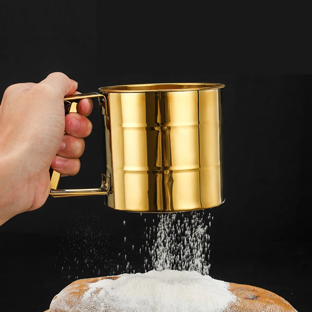 Stainless Steel Flour Sieve – Multipurpose Metal Strainer (Golden Cup)