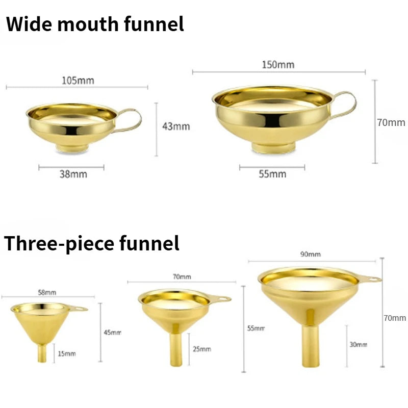Food-Grade Stainless Steel Golden Wide-Mouth Funnel – Kitchen Filling Tool