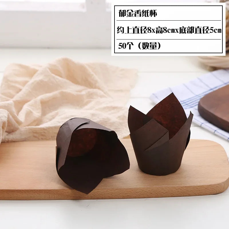 50pcs Tulip Muffin Cupcake Paper Cups – Oilproof Baking Liners