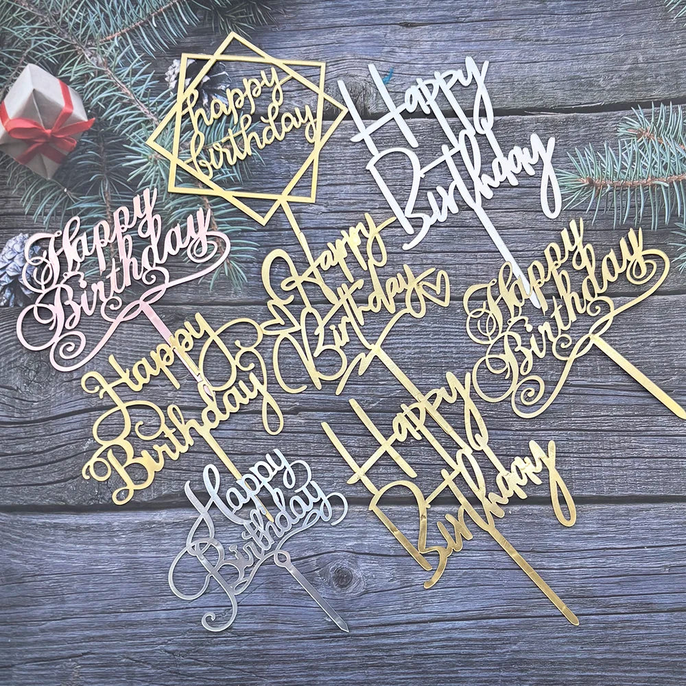 Elegant Rose Gold "Happy Birthday" Cake Topper | Premium Acrylic Decor