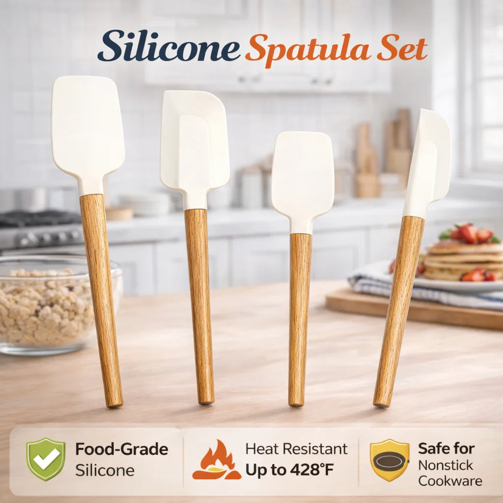 Premium Silicone Spatula Set with Wooden Handles