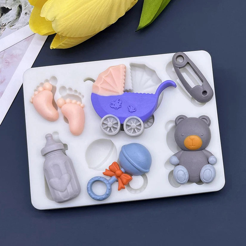 Baby Shower Silicone Mold – Carriage, Feeding Bottle &amp; Teddy Bear