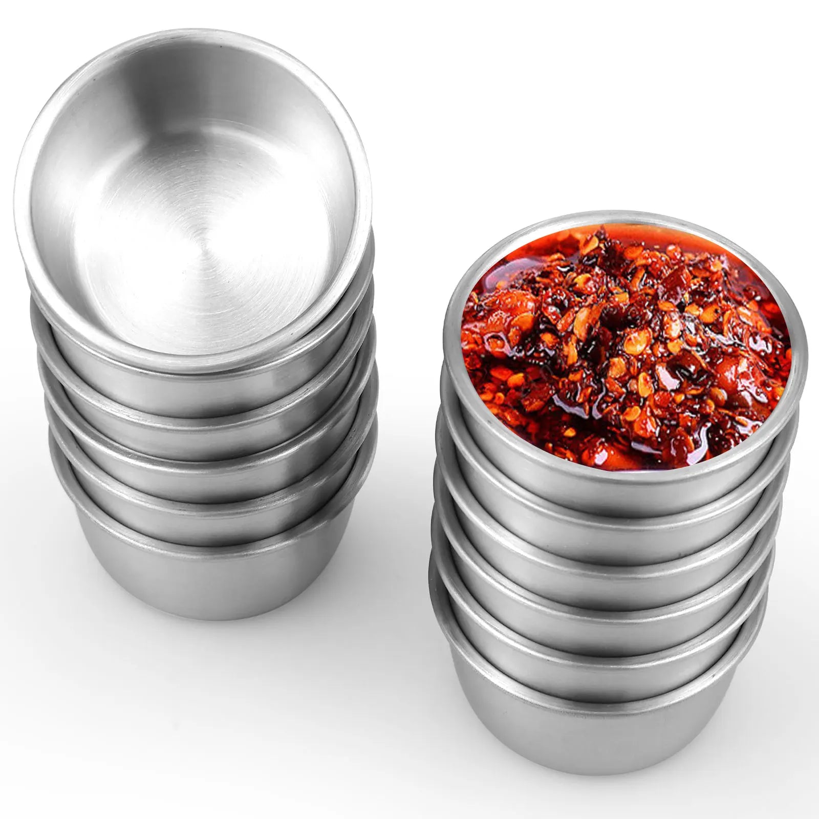 12/24Pcs Stainless Steel Small Sauce Cups – Round Dipping Bowls (45ml / 55ml)