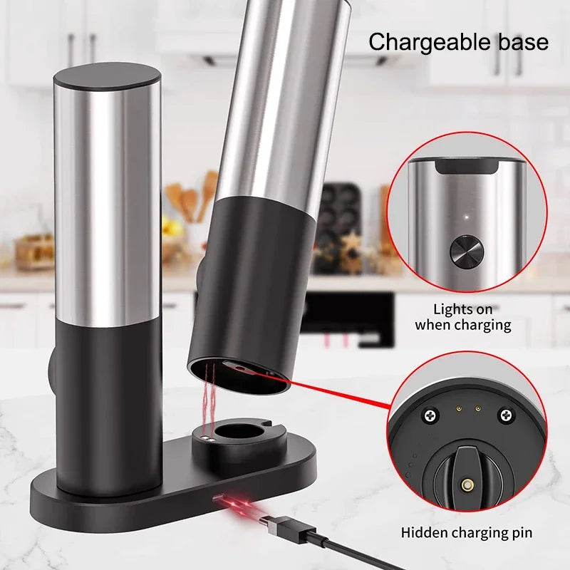 Electric Salt and Pepper Grinder Set With Led Light USB Rechargea