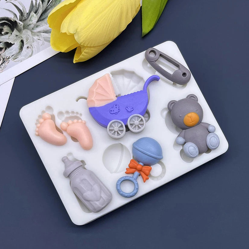 Baby Shower Silicone Mold – Carriage, Feeding Bottle &amp; Teddy Bear