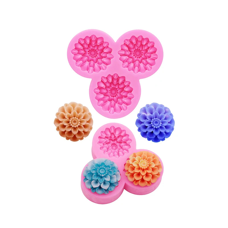 Silicone mold flower, three-piece