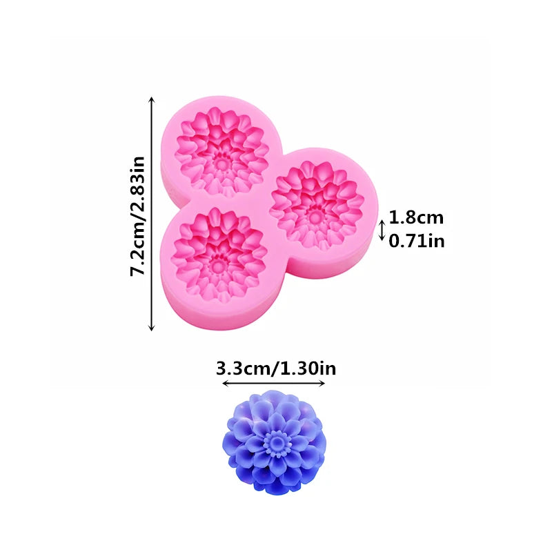 Silicone mold flower, three-piece