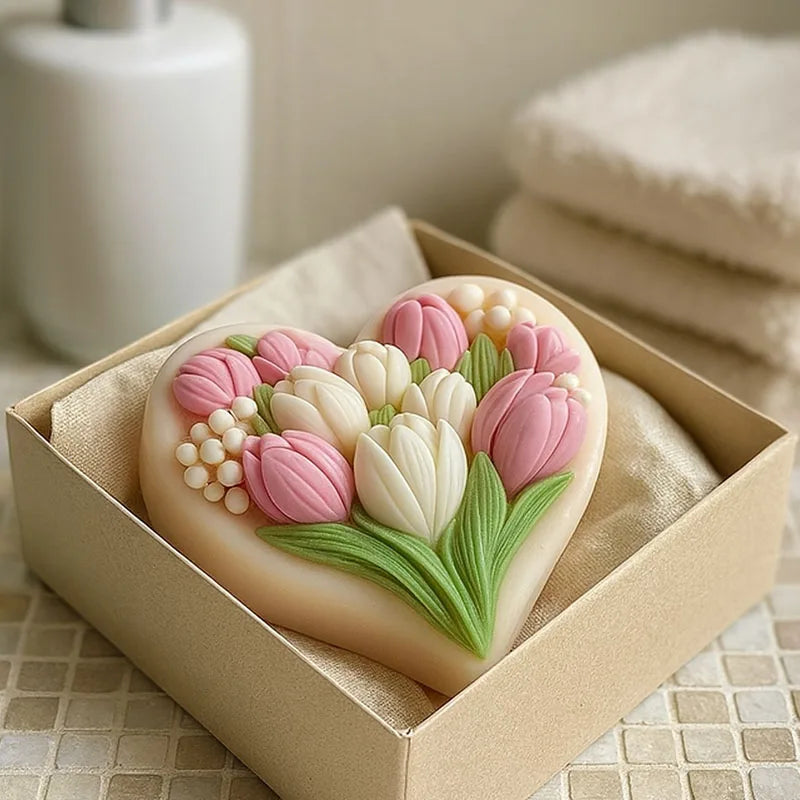 3D heart-shaped tulip silicone mold