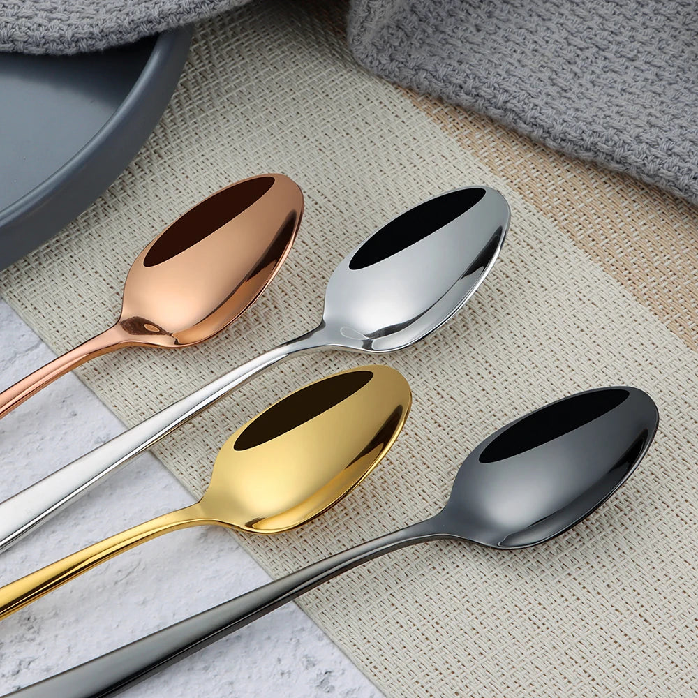 2/4/6/12pcs Sliver Coffee Spoon Stainless Steel 304 Stiring Teaspoon Set Ice Cream Cake Spoon Mirror Gold Elegant Cutlery