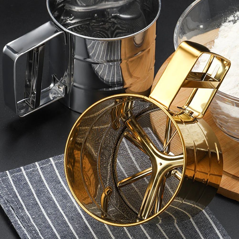 Stainless Steel Flour Sieve – Multipurpose Metal Strainer (Golden Cup)