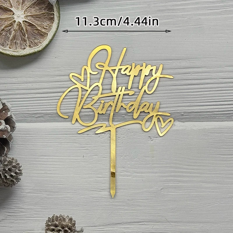 Elegant Rose Gold "Happy Birthday" Cake Topper | Premium Acrylic Decor