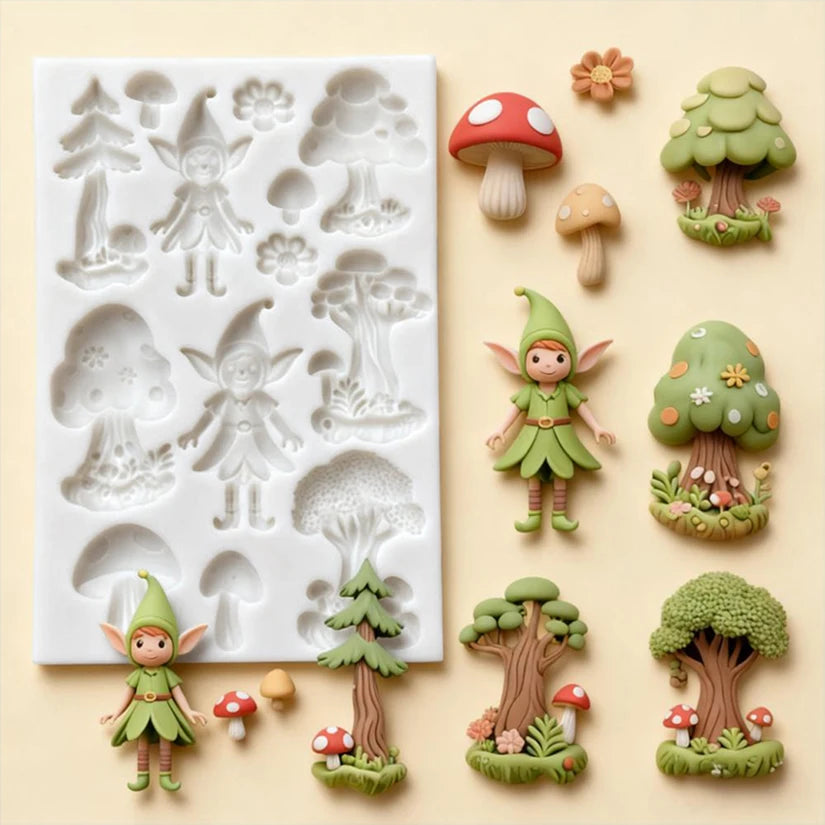 Mushroom Fairy Forest Castle Silicone Mold – Enchanting Sugarcraft Tool