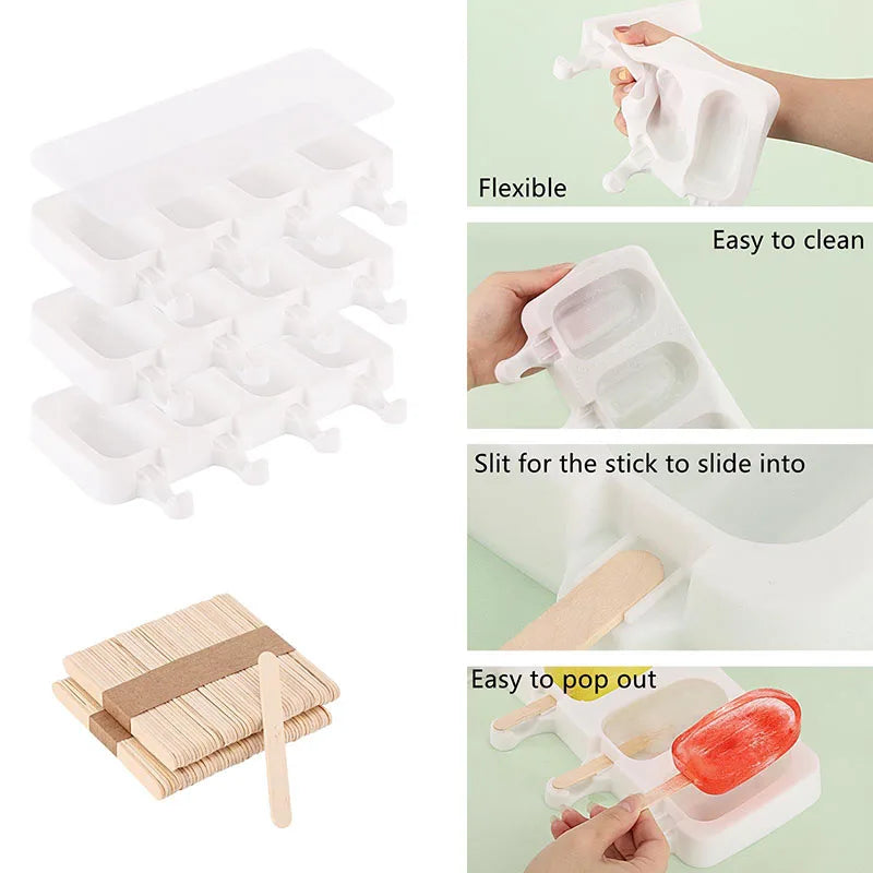 Popsicles Molds with 50pcs Wooden Popsicles Sticks Easy-Release Silicone Ice Pop Molds Making Ice Cream BPA Free Moulds