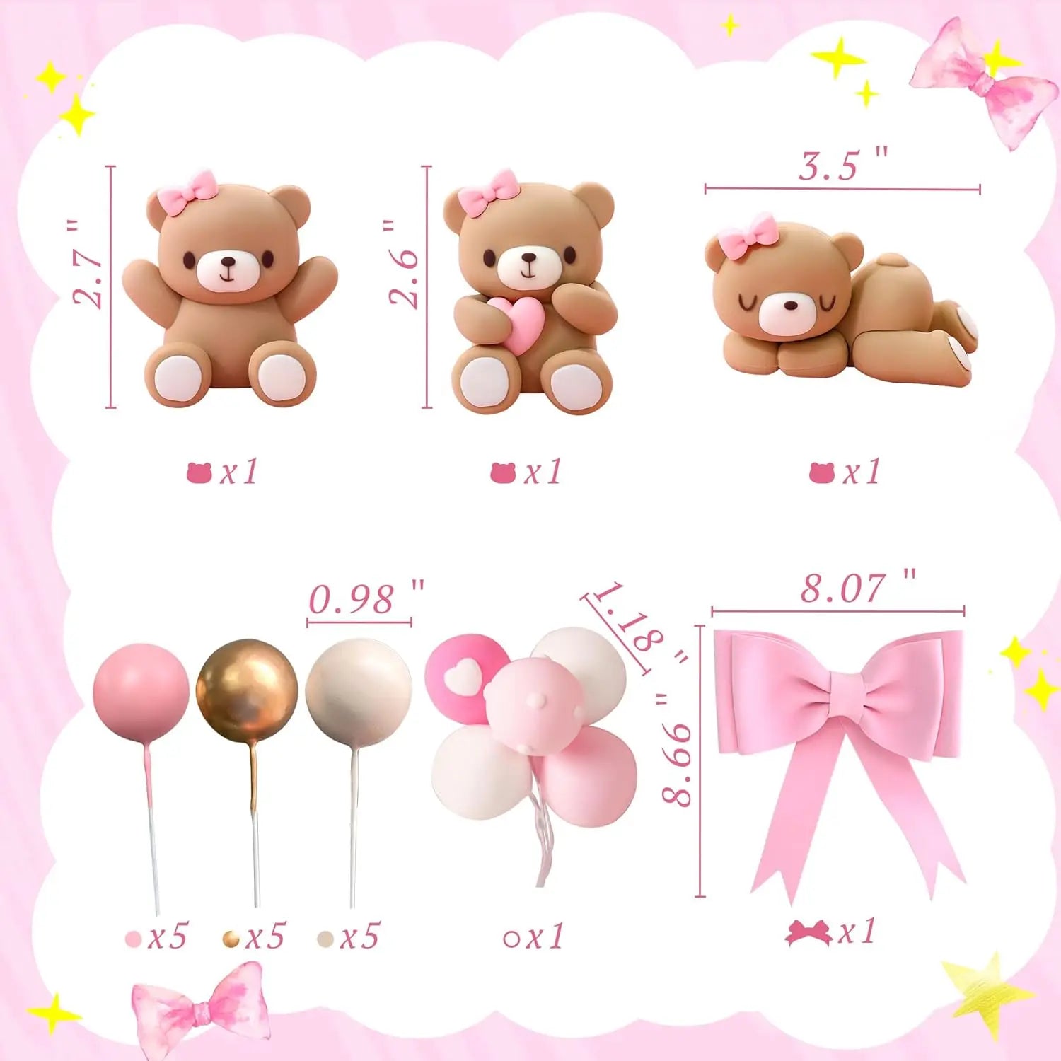 Luxury Teddy Bear Cake Topper – Adorable Decor with Satin Bow