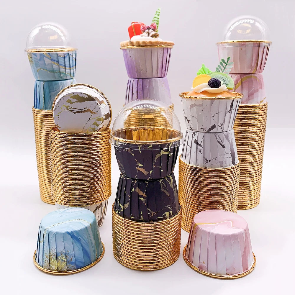 Glossy Disposable Cupcake Cups with Lids | 50pcs