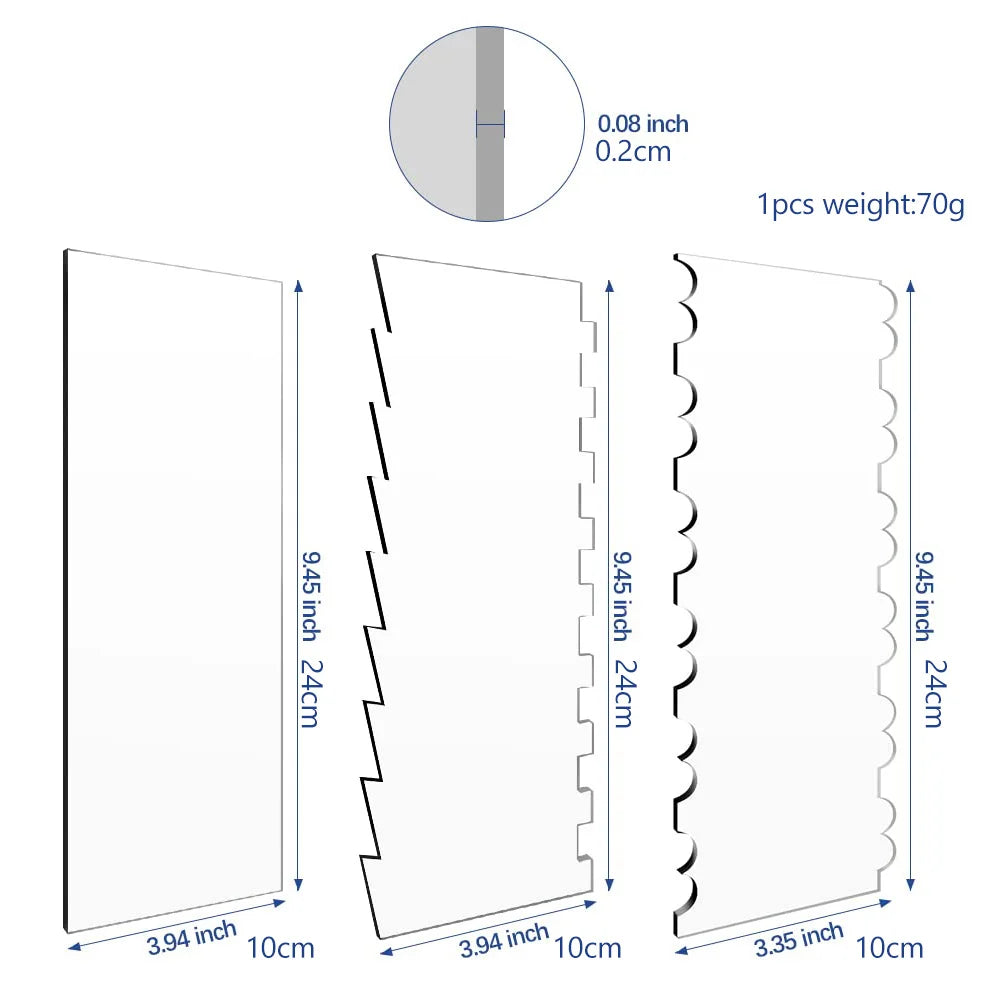 2-Piece Acrylic Cake Scraper Set: Contour Stripe & Smoother Comb